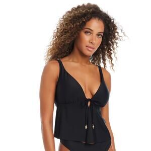 Bar III Women's Tunnel Fly Away Tankini Top Black Size M 0270